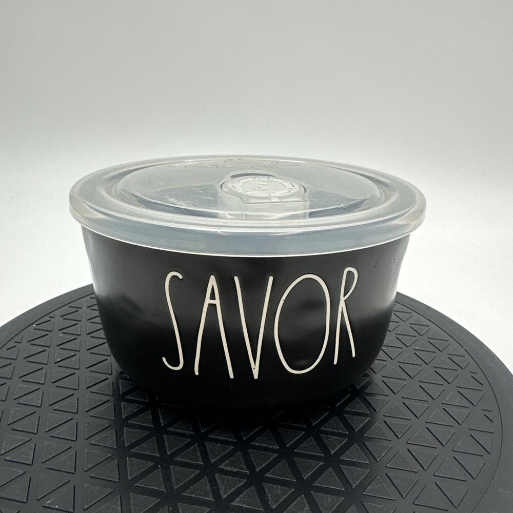 Rae Dunn "SAVOR" Black Ceramic Bowl Container/Serving Bowl With Vented Lid